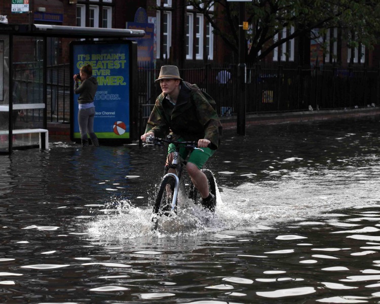 Lib - Summer Weather, June 2012 - The Great Tyneside Storm with Heavy Rain and Flooding - Flooding on Chillingham Road, Heaton pic Lewis Arnold