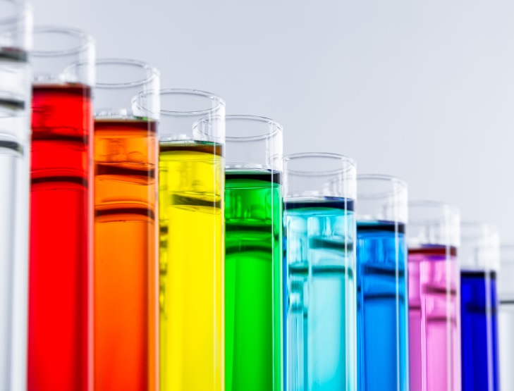 test tubes with colorful chemicals